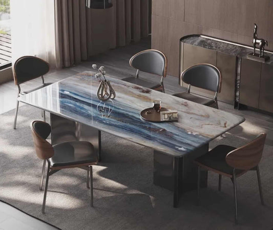 Italian Style Modern Crystal Stone Dining Table and Chair Set – Light Luxury Natural Micro Crystal Stone Furniture for Home & Dining Room