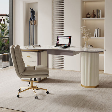 Italian Modern Home Designer Study Computer Desk Luxury Light Rock Board Boss Desk with Durable Storage Drawer