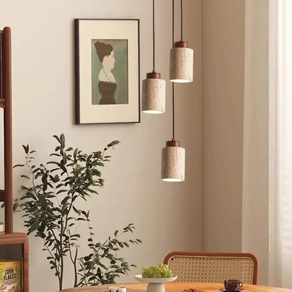 Wabi Sabi Stone LED Pendant Lamp – Travertine Hanging Light for Dining Table, Bedside, Hotel, Restaurant & Kitchen