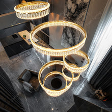 Load image into Gallery viewer, Luxury Upscale Ring Chandeliers Large Contemporary Modern Crystal Long Staircase Chandelier Circle Hanging Crystal Chandelier
