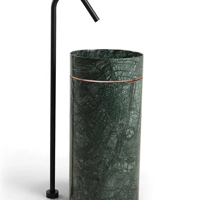 Luxury Green Stone Pedestal Sink with Golden Stainless Steel Ring – Designer Freestanding Basin