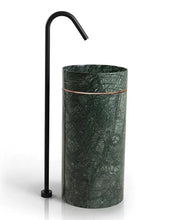 Load image into Gallery viewer, Luxury Green Stone Pedestal Sink with Golden Stainless Steel Ring – Designer Freestanding Basin
