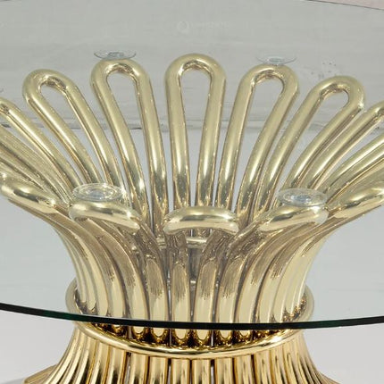 Modern Gold Stainless Steel and Clear Glass Top Dining Table for Outdoor Wedding Hotel Furniture Round Wedding Banquet Table