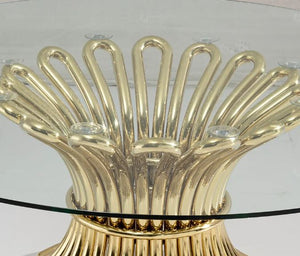 Modern Gold Stainless Steel and Clear Glass Top Dining Table for Outdoor Wedding Hotel Furniture Round Wedding Banquet Table