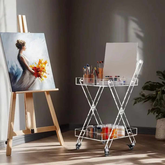 2 Tier Utility Rolling Serving Trolley Cart Clear Acrylic Storage Cart Bathroom Kitchen Living Room