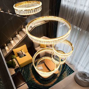 Luxury Upscale Ring Chandeliers Large Contemporary Modern Crystal Long Staircase Chandelier Circle Hanging Crystal Chandelier