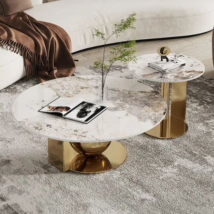 Wohnzimmermöbel Smart Glass Kleiner Stein Couchtisch Satztisch Gold Luxus Modern Couchtische 