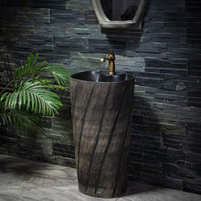 Load image into Gallery viewer, Modern Style Porcelain Pedestal Sink – Single Hole Outdoor Floor-Standing Washbasin with Integrated Drainer for Courtyard, Balcony, Garden, and Hotel Use
