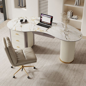 Italian Modern Home Designer Study Computer Desk Luxury Light Rock Board Boss Desk with Durable Storage Drawer