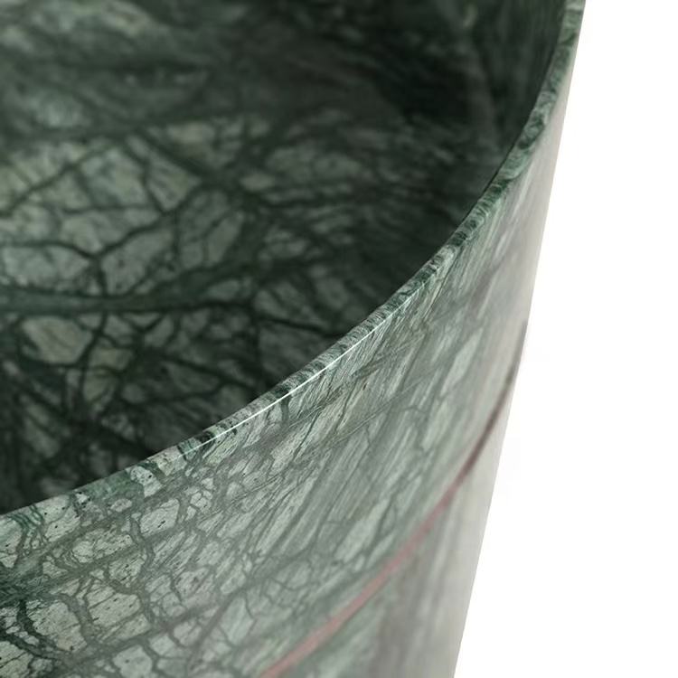 Luxury Green Stone Pedestal Sink with Golden Stainless Steel Ring – Designer Freestanding Basin