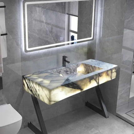 Customizable Onyx Stone Installation with Integrated LED Lighting – Available as Hanging Feature or with Cabinet Set for Elegant Interior Accents