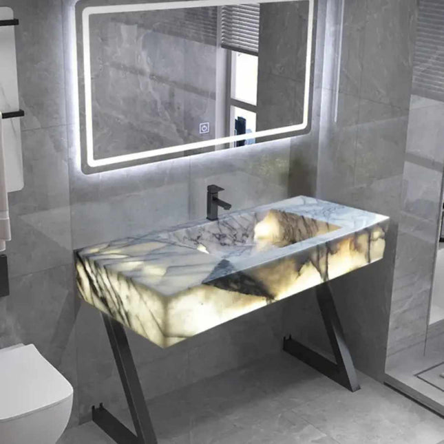 Customizable Onyx Stone Installation with Integrated LED Lighting – Available as Hanging Feature or with Cabinet Set for Elegant Interior Accents