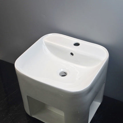 Small Wall-Mounted Porcelain Washbasin – Compact One-Piece Lavabo Sink for Apartments and Small Bathrooms