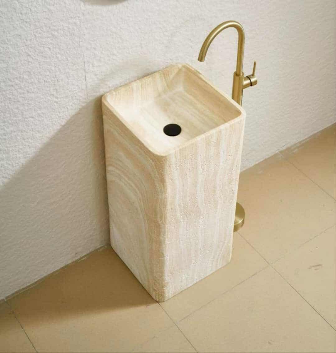 Luxury Marble Pedestal Basin – Modern Square Shape Stand Sink for Stylish Bathrooms