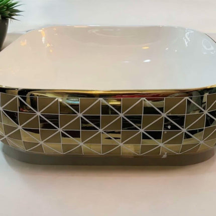 Tabletop ceramic basin sink for bathroom Countertop electroplated porcelain sink lavabo de bano table top sink wash basin countertop vessel above the counter basin modern countertop basin for bathroom accessories luxury italian design gold black electroplated blue pearl sink stone and marble sink basin