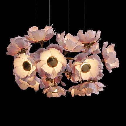 Graceful Flower Chandeliers French Style Pendant Light Pink Peony Flower String