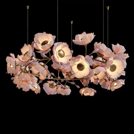 Graceful Flower Chandeliers French Style Pendant Light Pink Peony Flower String