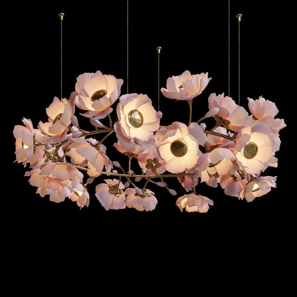 Graceful Flower Chandeliers French Style Pendant Light Pink Peony Flower String