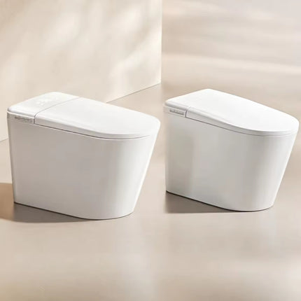Two white toilets on a beige background