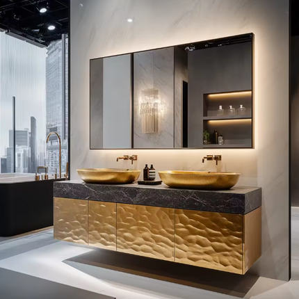 Luxury Modern Gold Double Sink Bathroom Vanity Cabinet Set | Elegant Bathroom Vanity Furniture with Storage