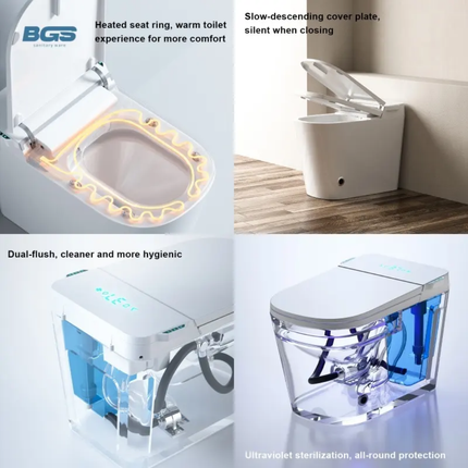BGS toilet seat with features highlighted on a white background