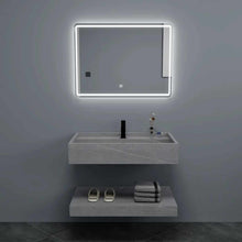 Charger l&#39;image dans la galerie, Retro-Style Rectangular Integrated Basin Vanity – Water-Resistant Rock Slab &amp; Smart Mirror
