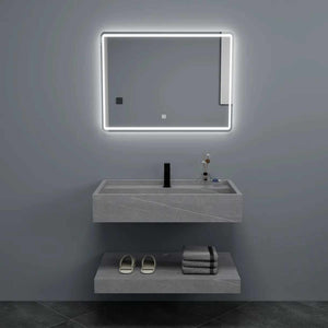Retro-Style Rectangular Integrated Basin Vanity – Water-Resistant Rock Slab & Smart Mirror