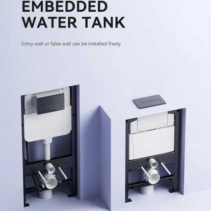 Embedded water tank with installation options on a light purple background