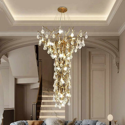 Crystal Branch Cascade A Modern Chandelier with Sparkling Pendants Illuminating Elegance and Natural Charm in a Sophisticated Space