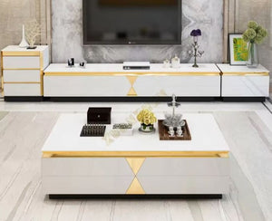1 Set of Luxury Living Room Cabinet/tv Stand Table/Coffee Table Drawer Modern Side Cabinet Furniture with Wooden Customized Metal+wood