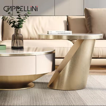 Coffee Table Marble and Stainless steel with Drawer Center Table Italian Design White and Gold