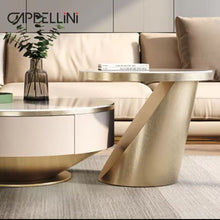 Cargar imagen en el visor de la galería, Coffee Table Marble and Stainless steel with Drawer Center Table Italian Design White and Gold

