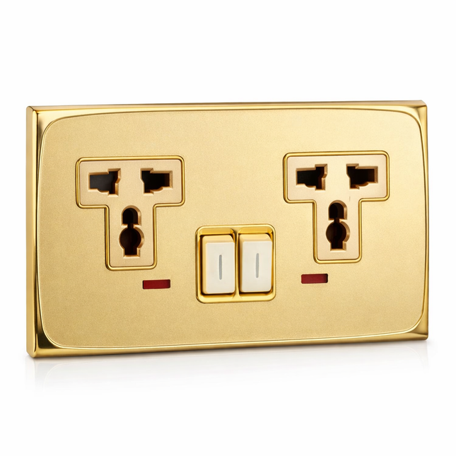 Universal Socket Elegant Gold-Plated Dual Power Socket with Universal Outlets and Switches with Utility Box