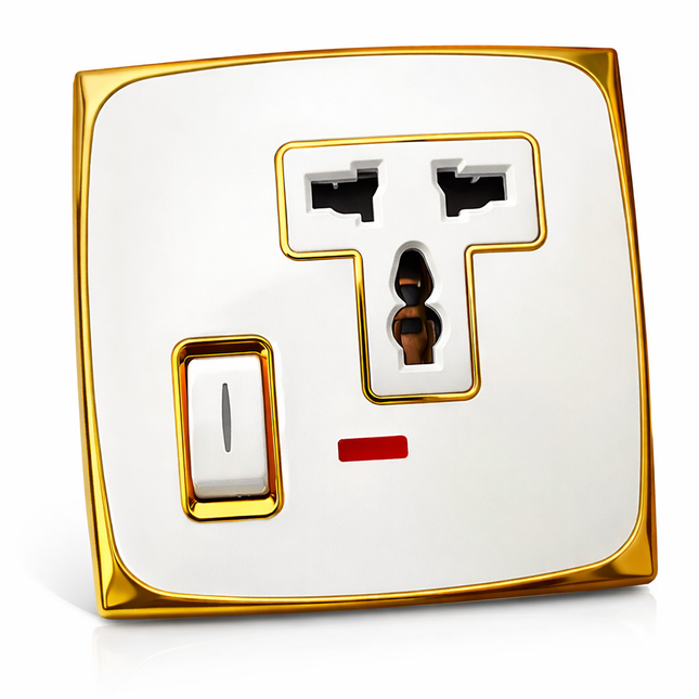 13A Switch Universal Socket with Led Light Wall Socket White Gold ACRYLIC PC