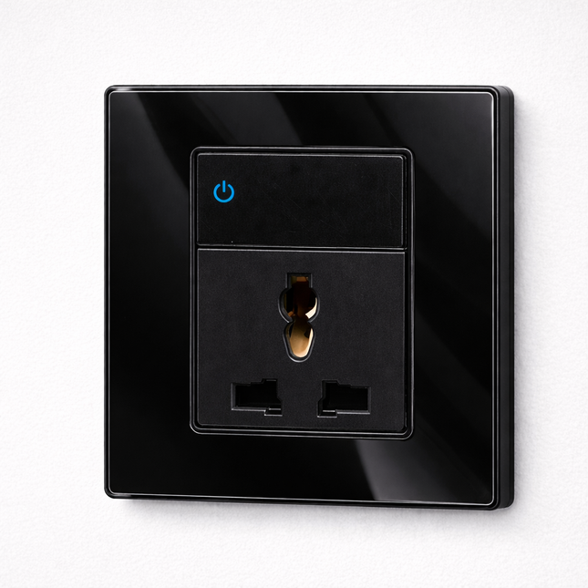 1 Gang Wall Socket Black Edition Universal Socket Acrylic Black Single Socket with Utility Box