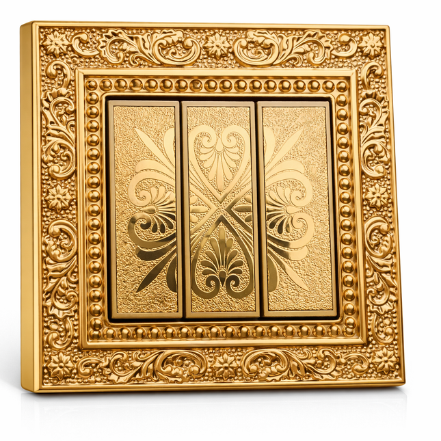 3 Gang, 2Way Gold Made of Copper Switch Hand Carve
