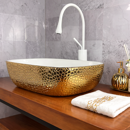 Gold Basin Tabletop Porcelain Electroplated Engraved Design hotel bathroom sinks High grade Art basin Hand Wash