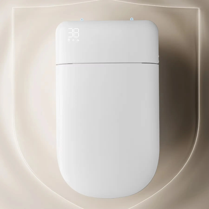 White electronic device with digital display on a beige background