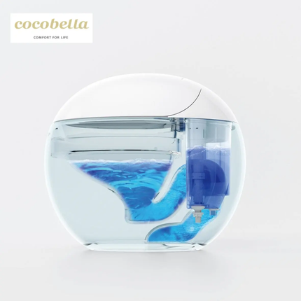 Cocobella humidifier with blue interior on a white background