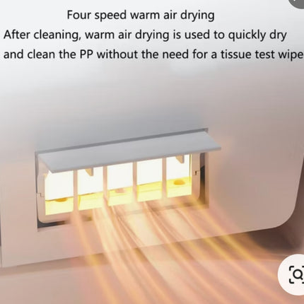 Air drying system with text explaining its use for quickly drying and cleaning PP without a tissue test wipe.