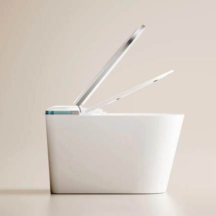 Modern white desk lamp with adjustable arm on a beige background