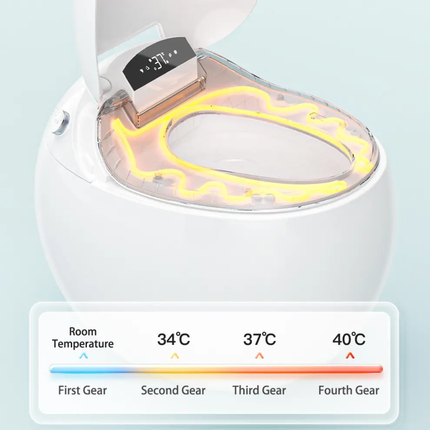 Digital temperature control panel with a display and control buttons on a light blue background.