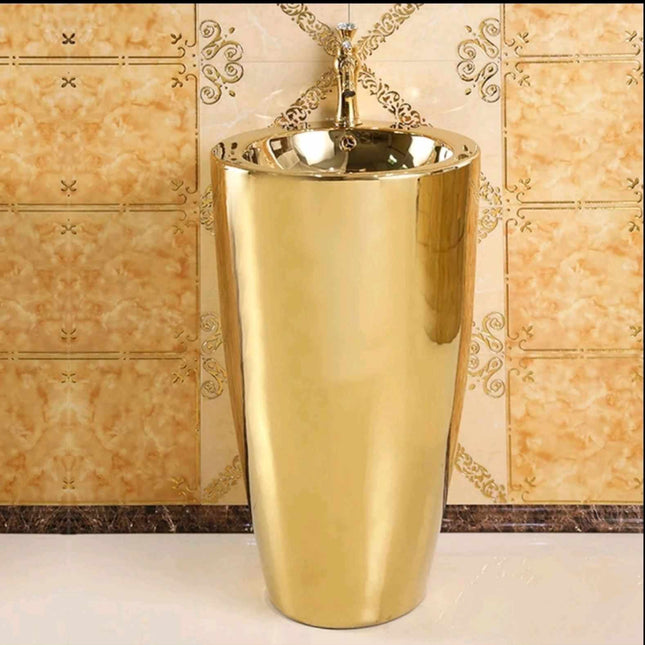 European Art Golden Column Basin Round Wash Basin
