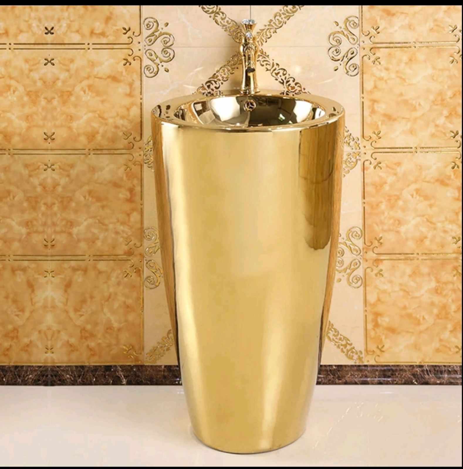 European Art Golden Column Basin Round Wash Basin
