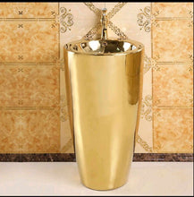 Load image into Gallery viewer, European Art Golden Column Basin Round Wash Basin

