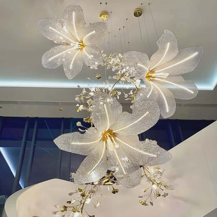 Decorative chandelier with floral design on a ceiling