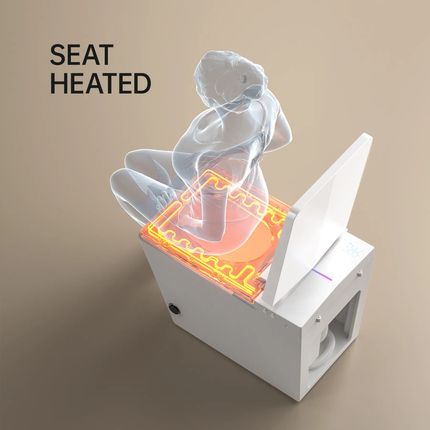 Illustration of a heated seat with a transparent figure sitting on it, on a beige background.