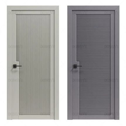 Two gray doors with mesh screens on a white background