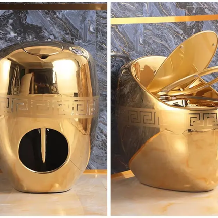 Gold decorative item with a marble background