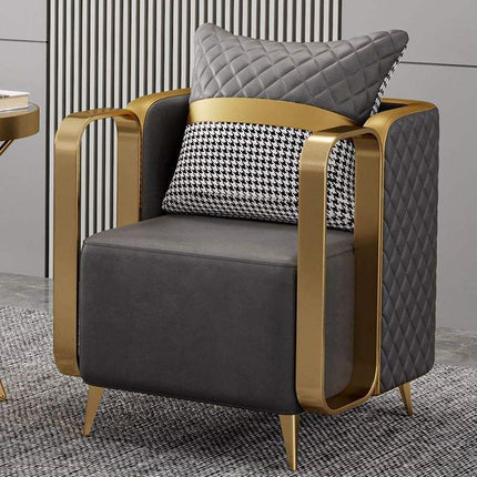 Modern Luxury Single Armchair with Gold Metal Frame and Fabric for Apartment and Hotel Lobby Use